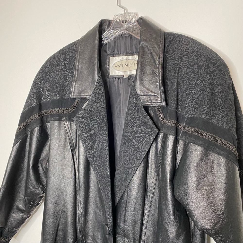 Vintage Winlit Black Leather Embossed Trench Coat